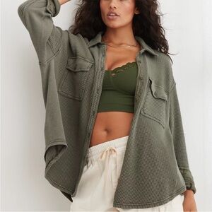 Aerie lumberjane waffle knit oversized shirt